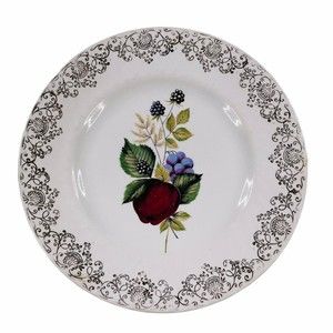 Vintage Barratt’s Delphatic Dessert Plate 7” England Gold Trim Fruit Apple Grape